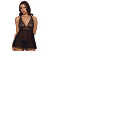 House Of Desire Mila Eyelash Lace & Mesh Babydoll & Thong Set