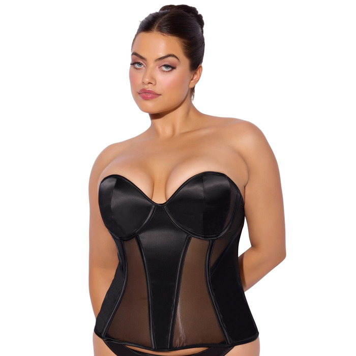 House Of Desire Juliet Satin & Mesh Plunge Underwire Corset