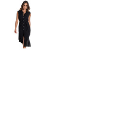 Pour Moi Sleeveless Crinkle Maxi Beach Shirt Dress