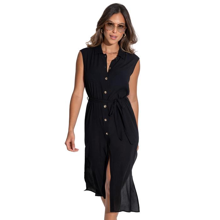 Pour Moi Sleeveless Crinkle Maxi Beach Shirt Dress
