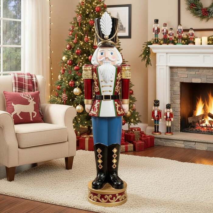 5. 5ft Large Traditional Christmas Nutcracker Soldier - Red, White and Blue with LED Lights