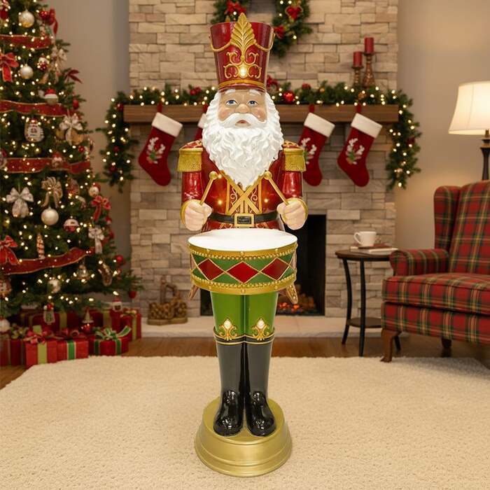 4. 5ft Large Traditional Christmas Nutcracker Santa Drummer Red with LED Lights