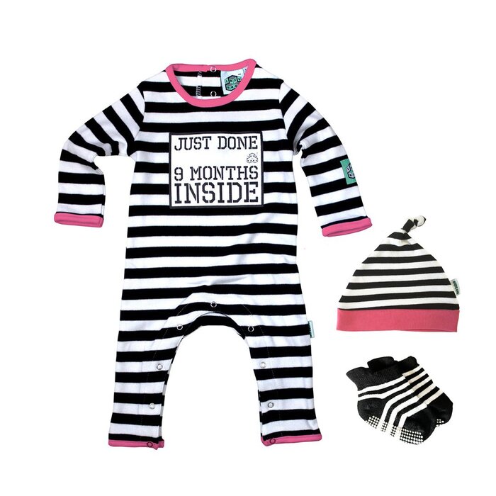 Newborn Baby Girl Outfit Gift Set - Just Done 9 Months Inside® - Gift for Baby Girl by Lazy Baby®