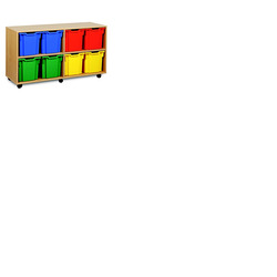 8 Jumbo Tray Storage Unit Beech Finish All Red Trays