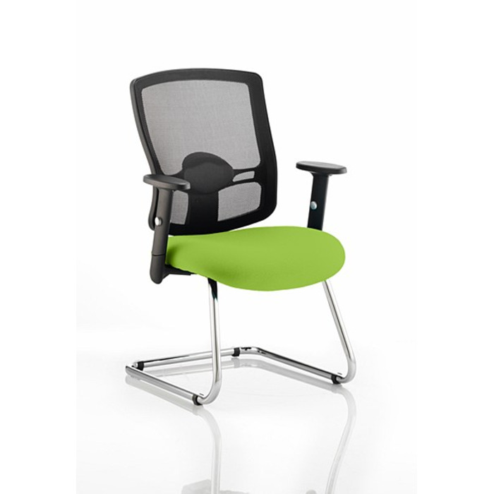 Portland Cantilever Visitor Chair Myrrh Green fabric seat