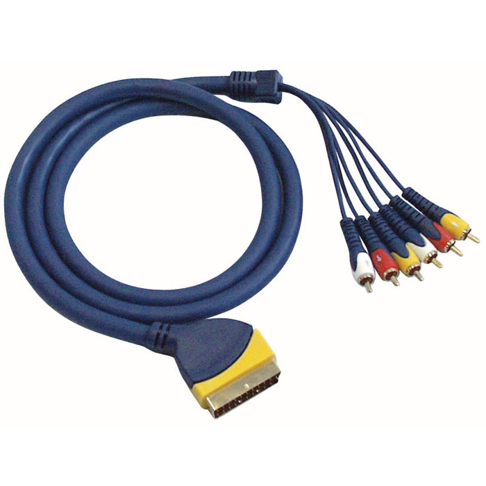 Scart Plug To 6 RCA Phono Male Cable 1. 5m