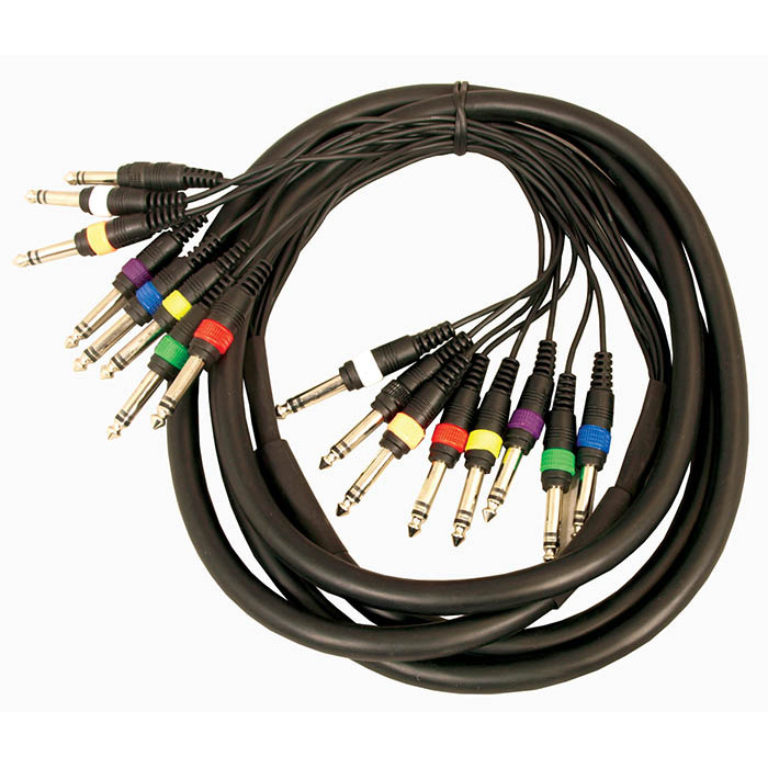 8 Way Cable Loom - 1/4" 6. 35mm Stereo Jacks Colour Coded 3m Lead Length
