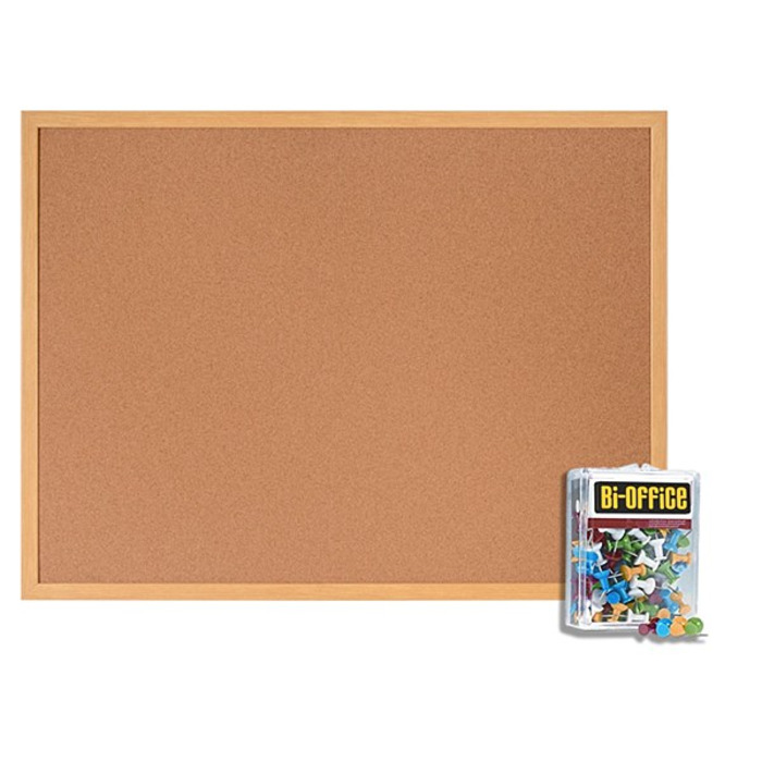 Bi-Office Cork Noticeboard 1200x900mm Oak effect frame and pins