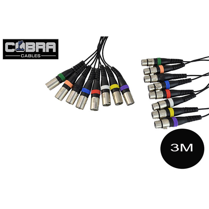 8 Way Patch Cable Loom XLR Female to XLR Male 3m