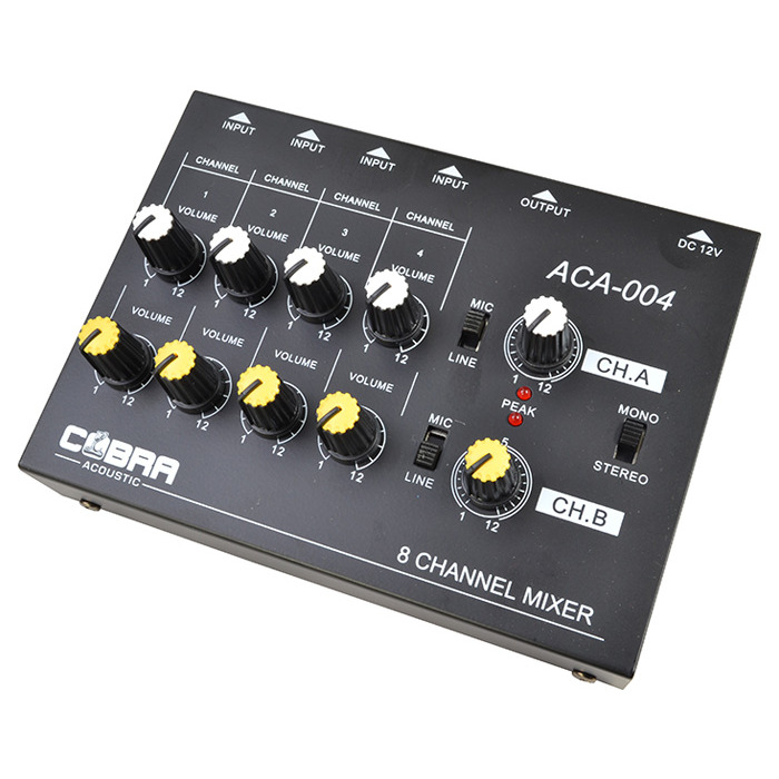 8 Channel Line and Microphone Mixer, 6. 3mm Jacks, W/Power Supply