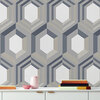 Galactik Wallpaper Hexagon Cream & Blue Muriva J407-08