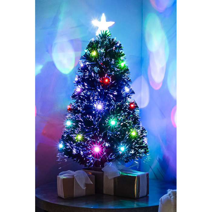 Black Fibre Optic Christmas Tree 2ft to 7ft with Multicoloured LED Lights and Star, 3ft