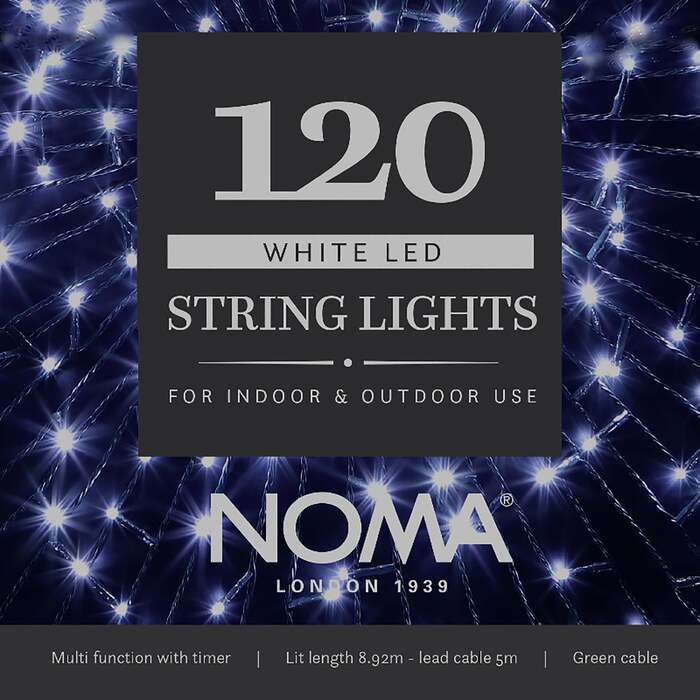 Noma Christmas 120, 240, 360, 480, 720, 1000 Multifunction Lights with Green Cable- White, 120 Bulbs