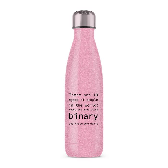 There Are 10 Types Of People In The World Water Bottle - Pink Glitter, One