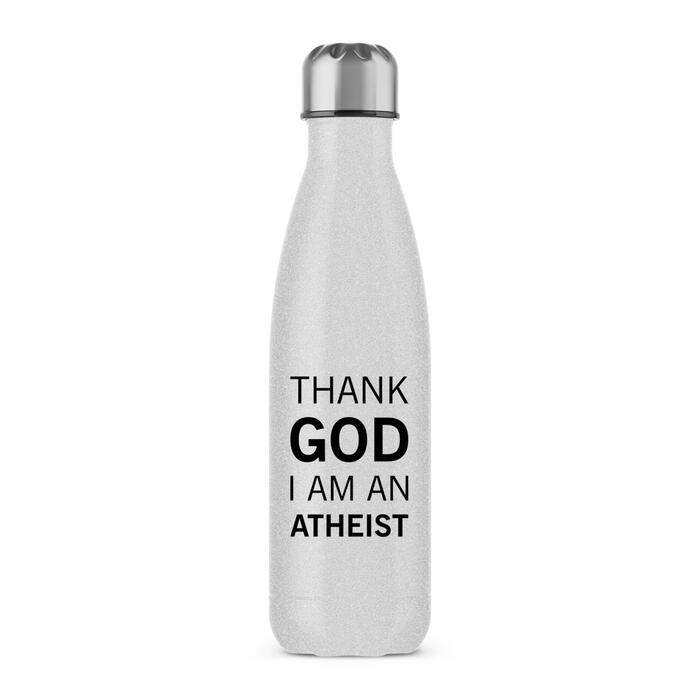 Thank God I'm An Atheist Water Bottle - Silver Glitter, One