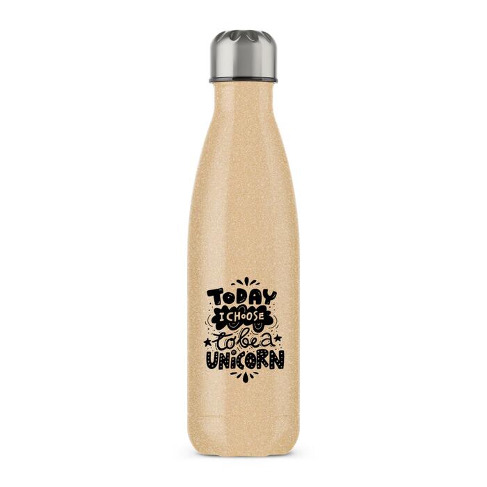 Today I Choose To Be A Unicorn Water Bottle - Gold Glitter, One