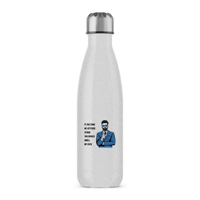 Attitude Stinks Smell My Cock Water Bottle - Silver Glitter, One