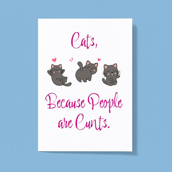 Cats, Because People Are Cunts Greeting Card - White, A5
