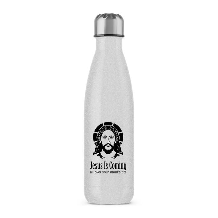 Jesus Is Coming Water Bottle - Silver Glitter, One