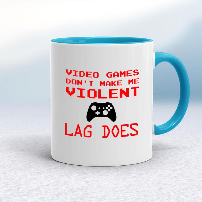Video Games Don't Make Me Violent Mug - White/Light Blue, 10oz