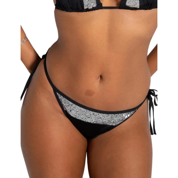 Pour Moi Sea Queen Sequin Tie Side Bikini Brief - Black/Silver - XS - 8