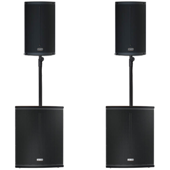 FBT X-Series Active PA System 5400W XLITE10A x2, X-SUB 115SA x2, Padded Bags and Poles