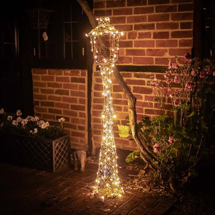 Light Up Christmas Lamp Post Lantern In Brown Weave with 170 White/Multicoloured LEDs