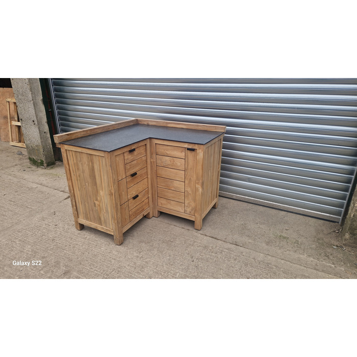 Ex Display Draco Grills Teak Modular Outdoor Kitchen Corner Cabinet with Ceramic Top