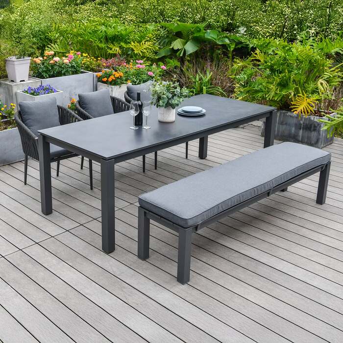 Bracken Outdoors Maldives Rope Aluminium 6 Seat Rectangular Garden Dining Bench and Chair Set, Early March 2026
