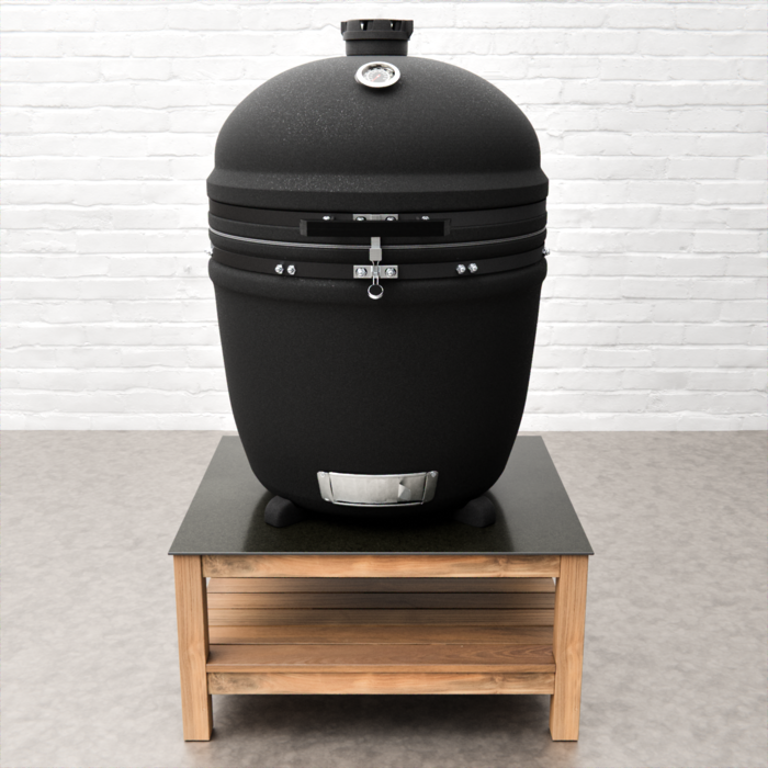 Draco Grills Teak Outdoor Kitchen 70cm Deep Low Table with Kamado 27Inch (69cm)