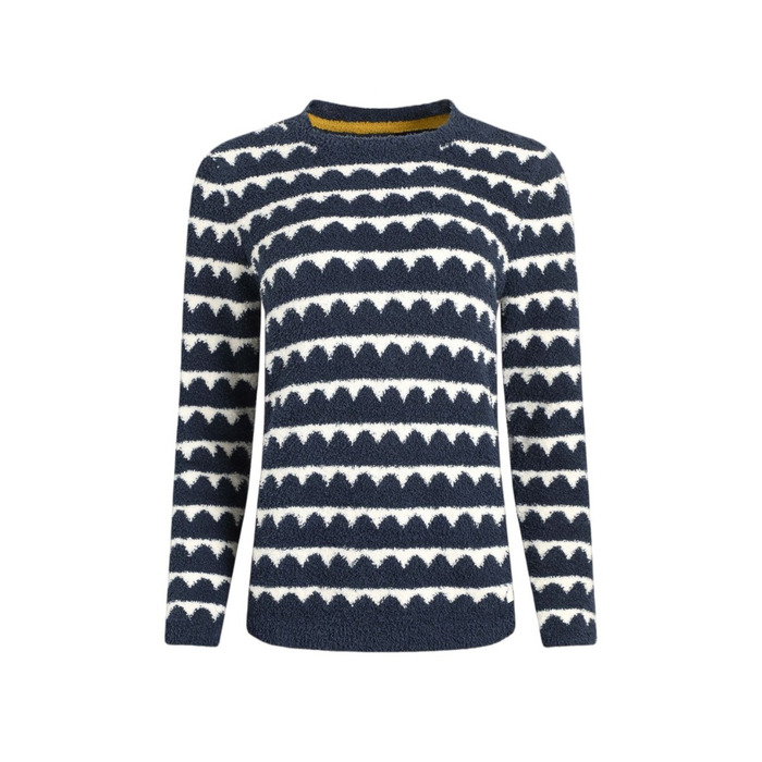 Weird Fish Tyla Cosy Knit Scalloped Navy Jumper 10