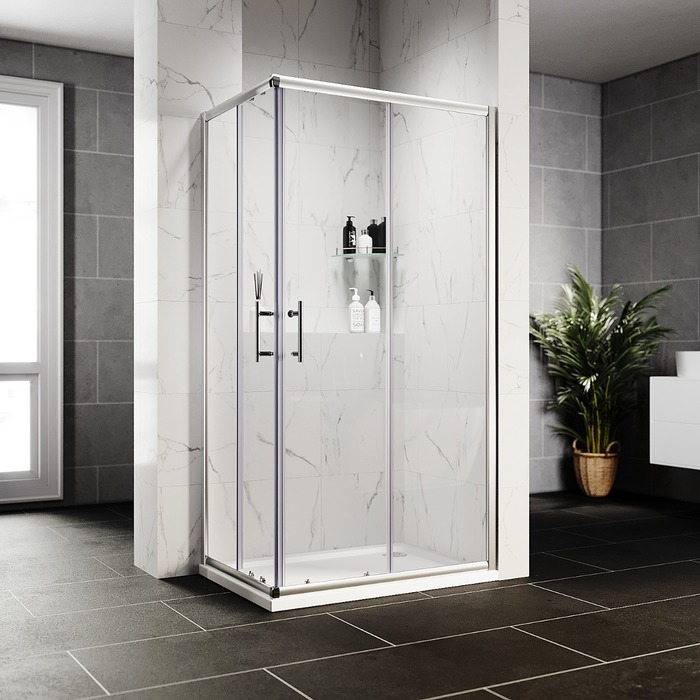 ELEGANT 1000 x 800mm Reversible Corner Entry Sliding Shower Enclosure 6mm Tempered Glass Cubicle