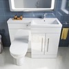 ELEGANT 1100mm Right Hand High Gloss White Vanity Unit & Back to Wall Toilet Unit with Ceramic Toilet & Basin