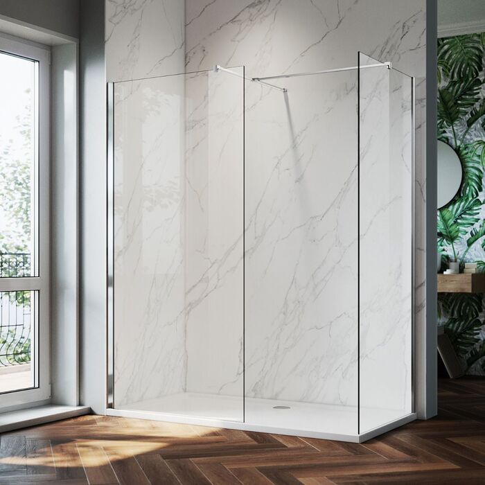 ELEGANT 1200X760mm Easy Clean Walk-In Shower Enclosure (Inc Shower Panels + Stone Resin Tray + Waste)
