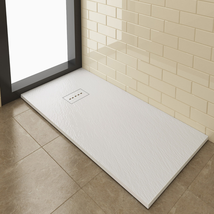 ELEGANT 1600x700mm Slate Effect Anti-Slip Rectangular Shower Tray + 90mm Waste