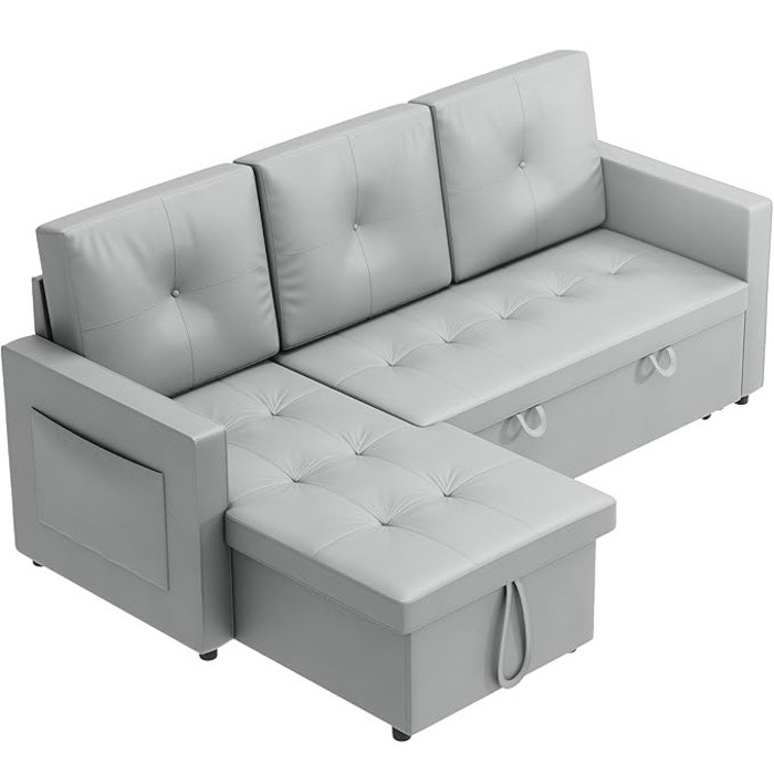 ELEGANT Corner Sofa Bed with Pull Out Sectional Light Gray