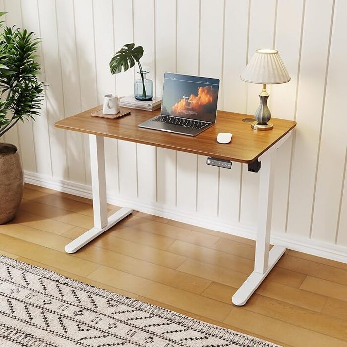 ELEGANT Electric Standing Desk 100x60cm White Frame & Dark Walnut Desktop