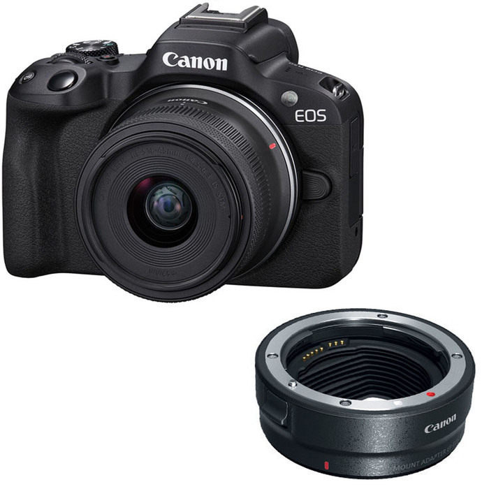 Canon EOS R50 Mirrorless Camera with RF-S 18-45mm f/4. 5-6. 3 IS STM Lens with EF-EOS R mount adapter
