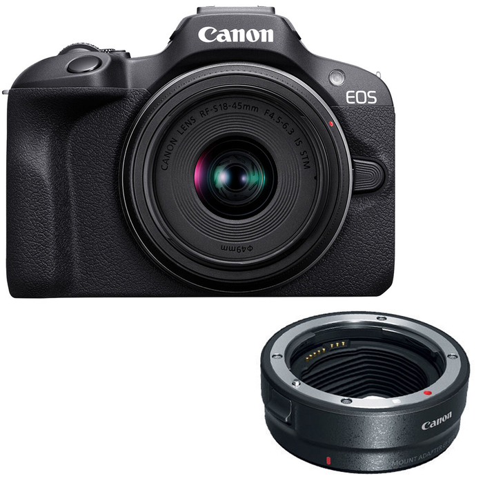 Canon EOS R100 Mirrorless Camera with RF-S 18-45mm STM Lens with EF-EOS R mount adapter