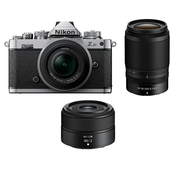 Nikon Z fc Mirrorless Camera with Z DX 16-50mm (Silver), Z DX 50-250mm and Z 40mm Lenses