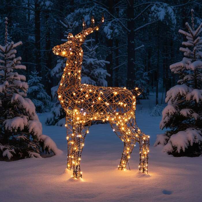 Christmas Reindeer Light - 1. 2M Brown Wicker Outdoor Light Up Stag with 230 White LEDs