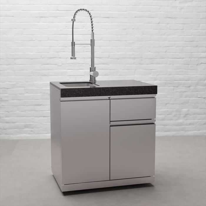 Draco Grills Outdoor Kitchen Stainless Steel Sink and Drawer Cabinet with Granite Top