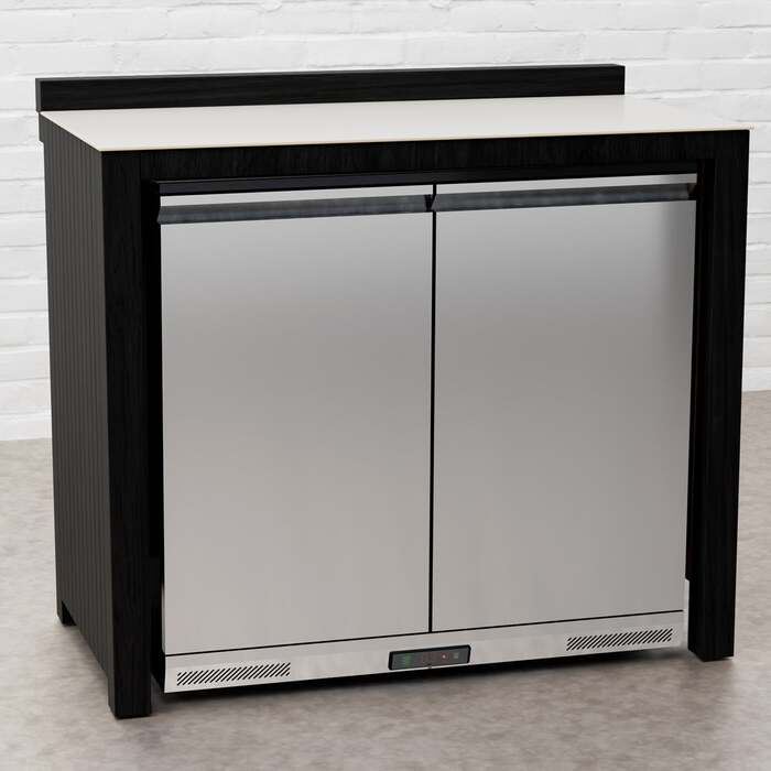 Draco Grills Teak Carbon Line Solid Stainless Steel Double Fridge Cabinet with Ceramic Top