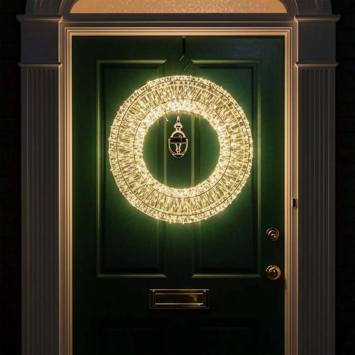 Pre-Lit Christmas Gold Light-Up Wreath 58cm with 3000 Warm White LED Micro-lights