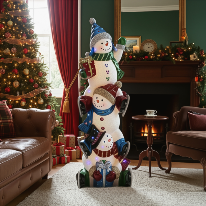5ft Christmas Snowman Stack with Multicoloured LED Lights