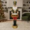 4. 5ft Large Traditional Christmas Nutcracker Santa Drummer Green with LED Lights