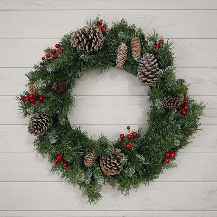 The Christmas Centre Frosted Winterberry 24in (60cm) Prelit Christmas Wreath with Warm White Battery Operated LED Lights