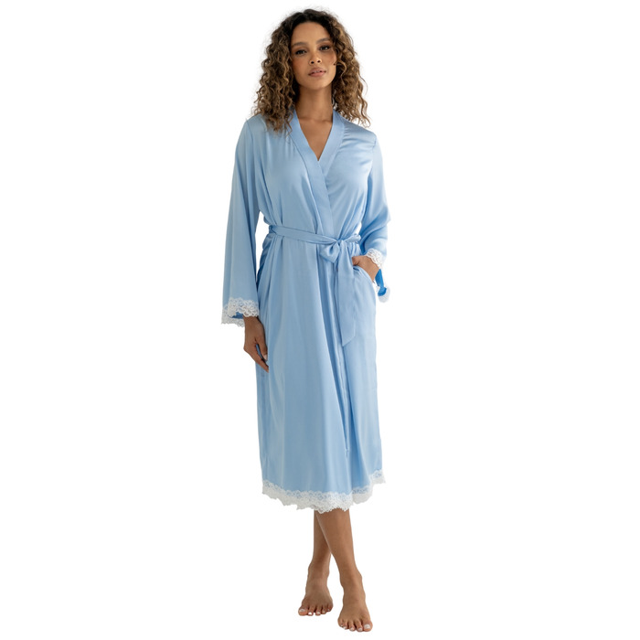 Pour Moi Dusk Satin And Lace Kimono Sleeve Dressing Gown