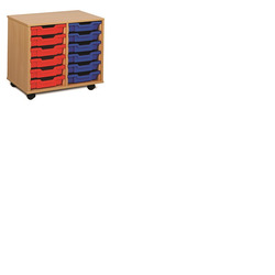 12 Shallow Tray Unit Maple Finish Red/Yellow/Blue Mix Trays