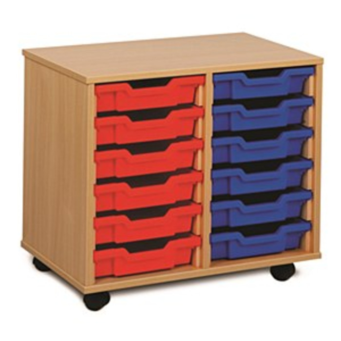 12 Shallow Tray Unit Maple Finish Red/Yellow/Blue Mix Trays